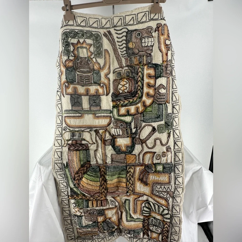 Vintage Embroidered Aztec Mayan Inca Wall Hang Folk Art Hand Woven Tapestry